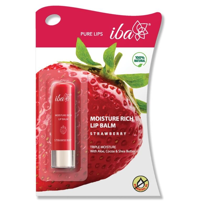 Iba Pure Lips Moisture Rich Lip Balm – Strawberry 4.5 g | For Pigmented Dry Damaged & Chapped Lips | Enriched with Cocoa Butter Shea Butter | Glossy Finish | 100% Natural | Halal Certified & Vegan