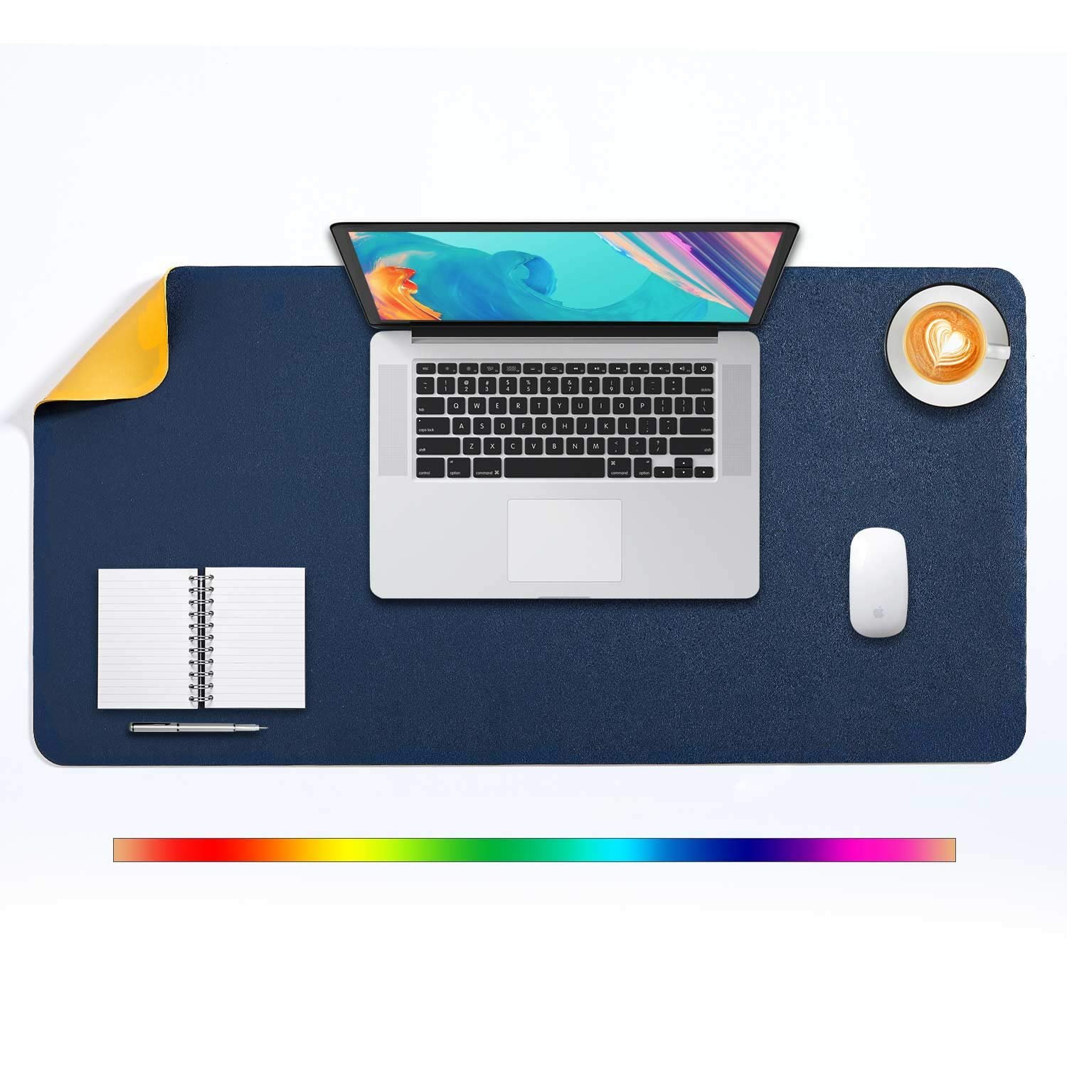 Desk Pad Large, Desk Mat, Extended Mouse Mat, Mouse Pad XL, Desk Blotter, DOBAOJIA Laptop Pad Writing Pad for Office/Home, Dual-Side Use PU Leather Waterproof 31.5″ X 15.7″ (Navy Blue/Yellow)