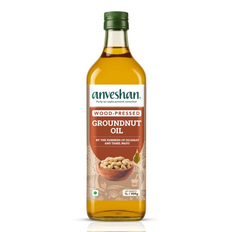 Anveshan Wood Cold Pressed Groundnut (Peanuts) Oil 1 Litre | PET Bottle | Kolhu/Kacchi Ghani/Chekku | Naturally Cholesterol Free | A1 Grade Groundnuts | Rich Aroma & Flavour