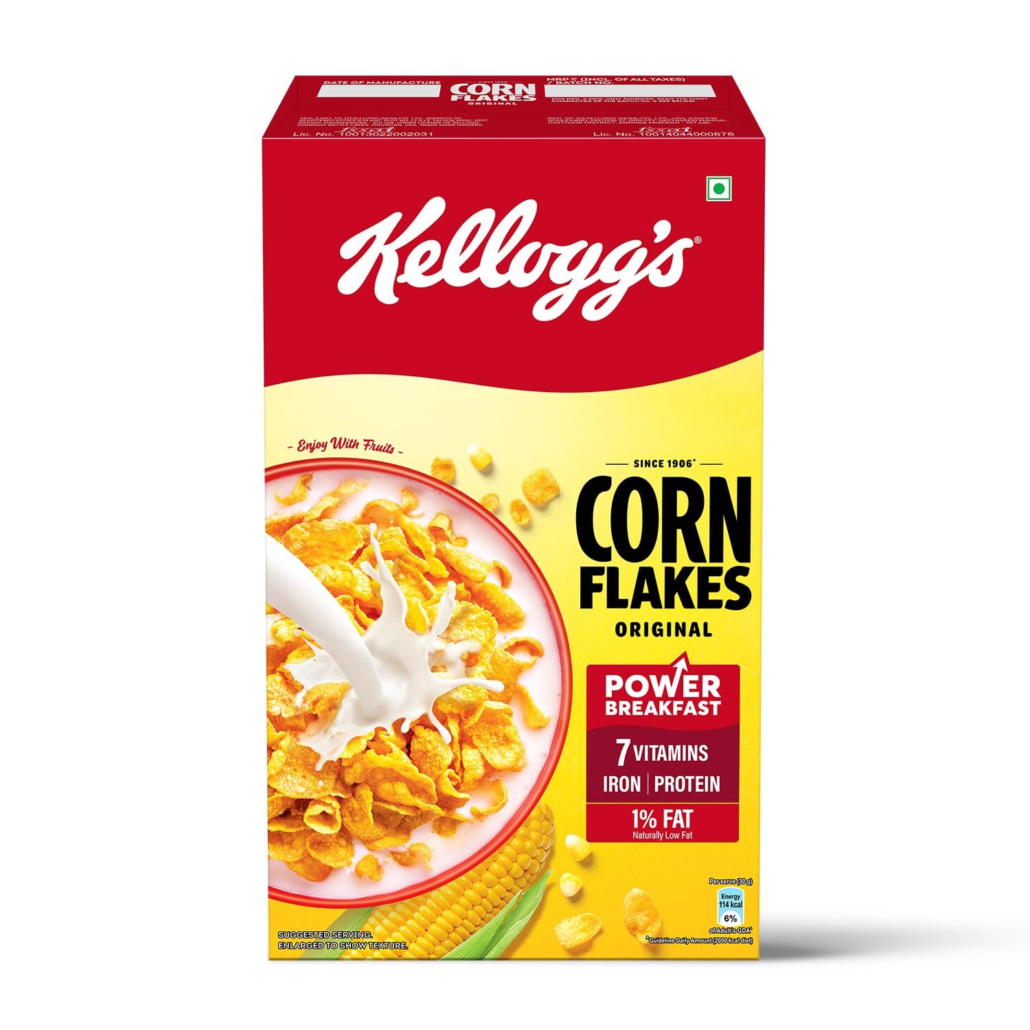 Kellogg’s Corn Flakes Original 475g | Power of 5: Energy, Protein, Iron, Calcium, Vitamins B1, B2, B3 & C | Corn Flakes, Breakfast Cereal | Naturally Cholestrol Free