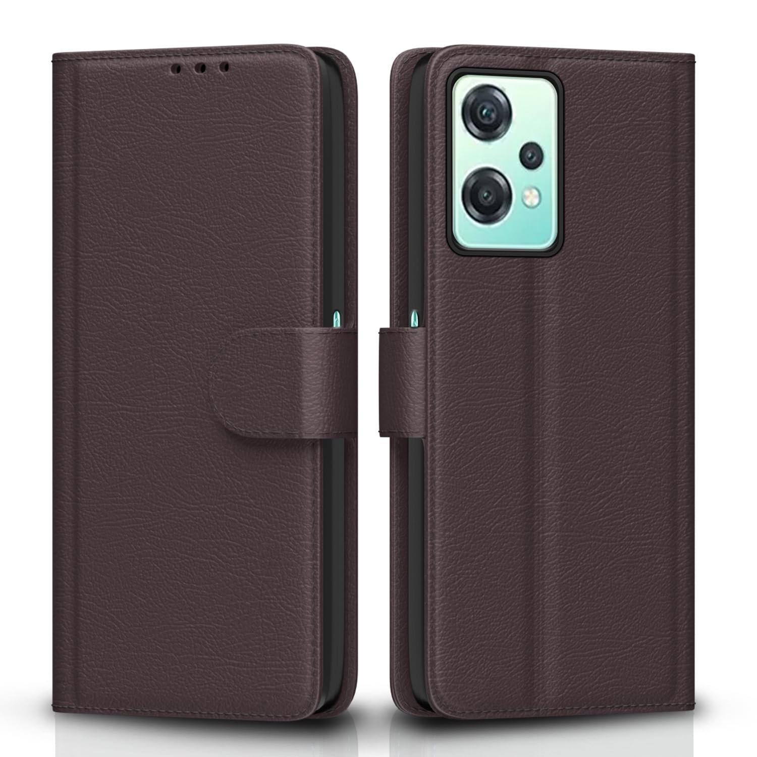 Pikkme Oneplus Nord Ce 2 Lite 5G Flip Case Leather Finish | Inside TPU with Card Pockets | Wallet Stand | Magnetic Closing | Complete Protection Flip Cover for Oneplus Nord Ce 2 Lite 5G (Coffee)