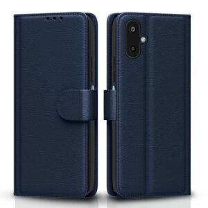 Pikkme Flip Cover for Samsung Galaxy F06 5G / M06 5G Leather Finish | Inside TPU with Card Pockets | Wallet Stand and Shock Proof | Complete Protection Flip Case(Blue)