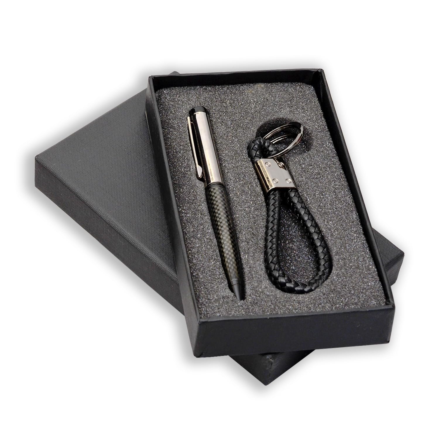 amazon basics Roller Ball Pen (Blue Ink) & Key Chain Gift Set | Stainless Steel Design | Smooth Writing & Stylish Key Chain | Ideal for Professionals & Students | Elegant & Practical Gift Choice