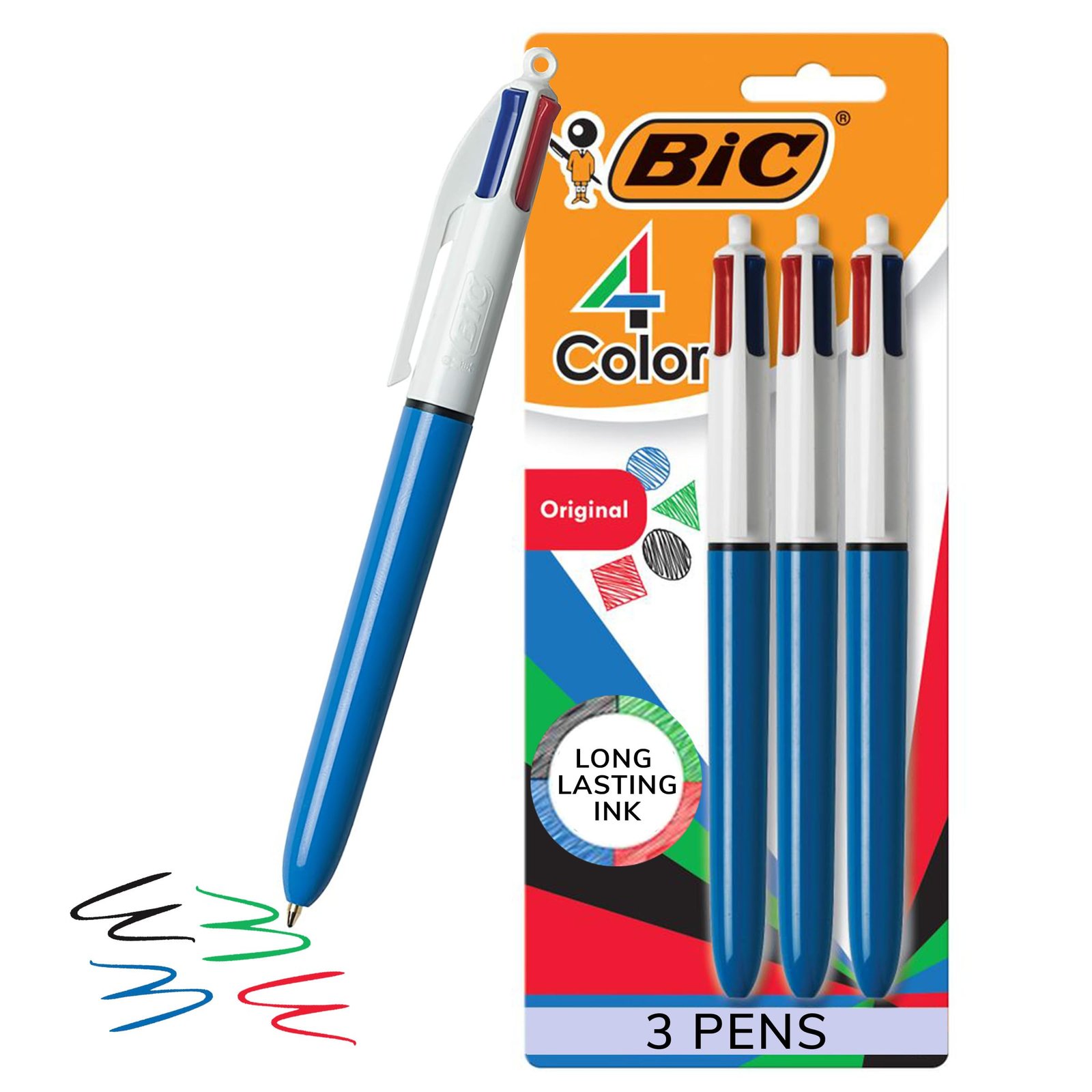 BIC 4-Color Ball Pen|Medium Point-Pack Of 3|Multicolor