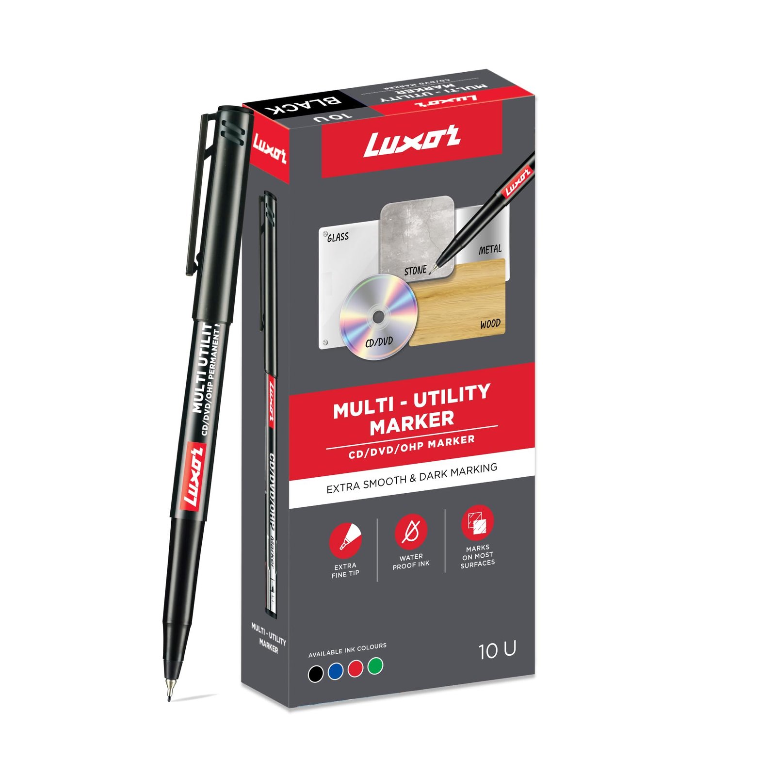 Luxor 1236 CD/DVD/OHP Fine Marker – Black – Box of 10