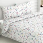 Haus & Kinder Bedsheet for Double Bed King Size, 108X108 Inches King Size Bed Sheet Cotton 186 TC Bedsheets with 2 Pillow Covers- Exotic Wings, White