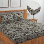 NEW LEAF Cotton Fitted King Bedsheets with 2 Pillow Covers | Elastic Fitted | Wrinklefree | Ultrasoft |Winter Bedsheet 200 to 220 tc Floral | 78×72+8 Inches, Floral Black Grey