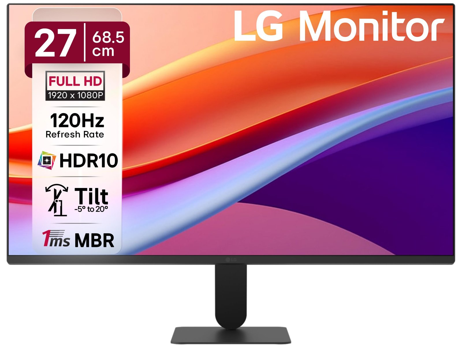 LG 27U411A-BD 68.5 cm (27 Inch) FHD (1920×1080) IPS Monitor, 1ms(MBR), 120Hz, Anti-Glare, sRGB 99%(Typ.), HDR10, 3-Side Virtually Borderless, Reader Mode, Flicker Safe, VGA, HDMI, Slim Stand, Black