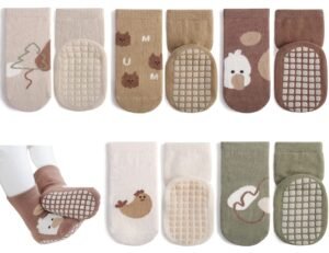Exegawe Toddler Non Slip Socks, 5 Pairs Cotton Baby Crew Socks 6 Months- 5Y