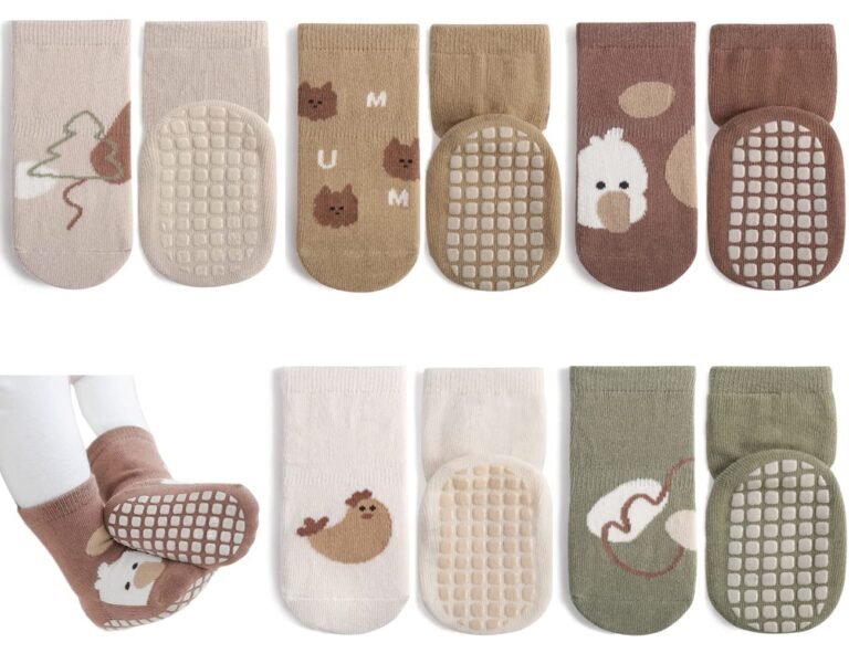 Exegawe Toddler Non Slip Socks, 5 Pairs Cotton Baby Crew Socks 6 Months- 5Y