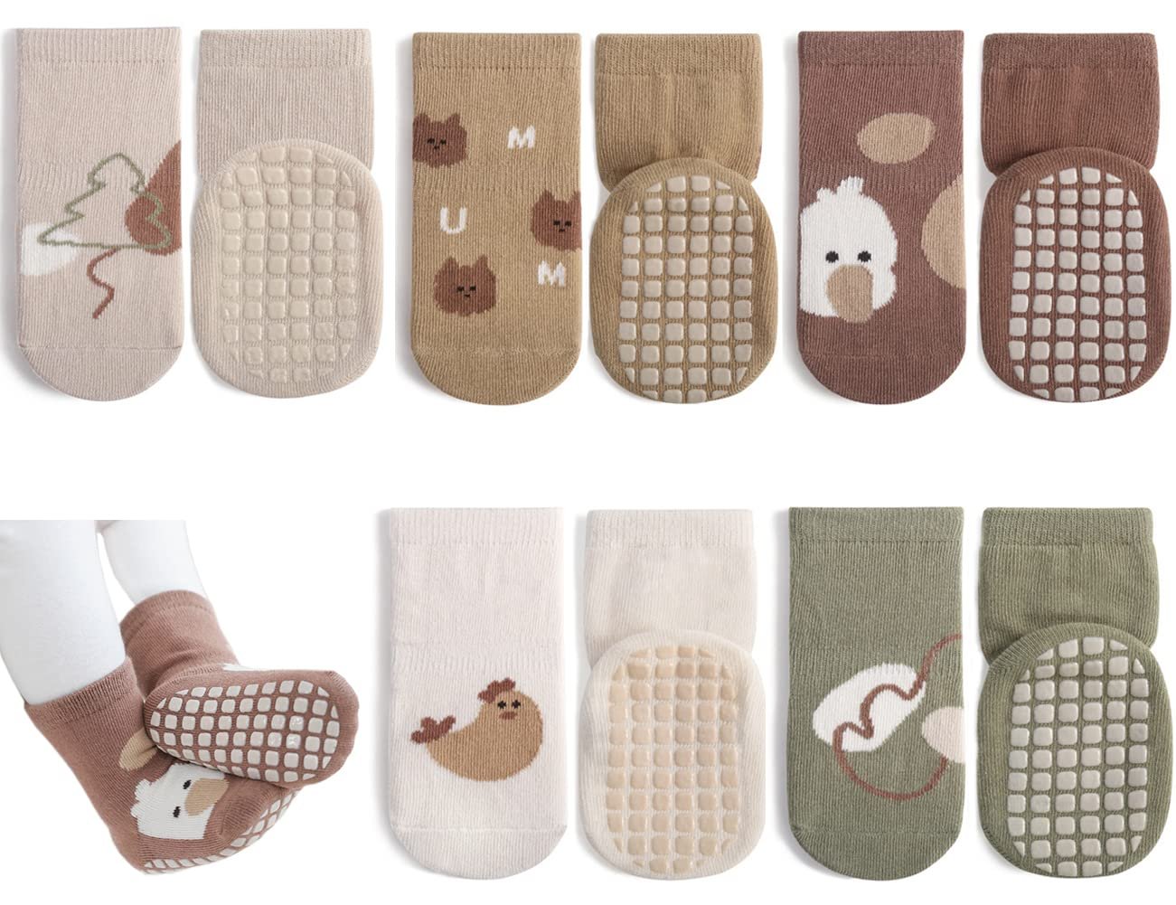 Exegawe Toddler Non Slip Socks, 5 Pairs Cotton Baby Crew Socks 6 Months- 5Y