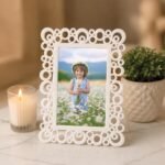 Art Street Decoralicious Designer Table Photo Frame White Circular Motif Photo Frame for Home, Office and kids room Table Decor (4×6 inch)