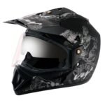 Vega Off Road Sketch ISI Certified Matte Finish Full Face Helmet for Men with Dual Visor and Stylish Peak-Dull Black Silver, Size: L