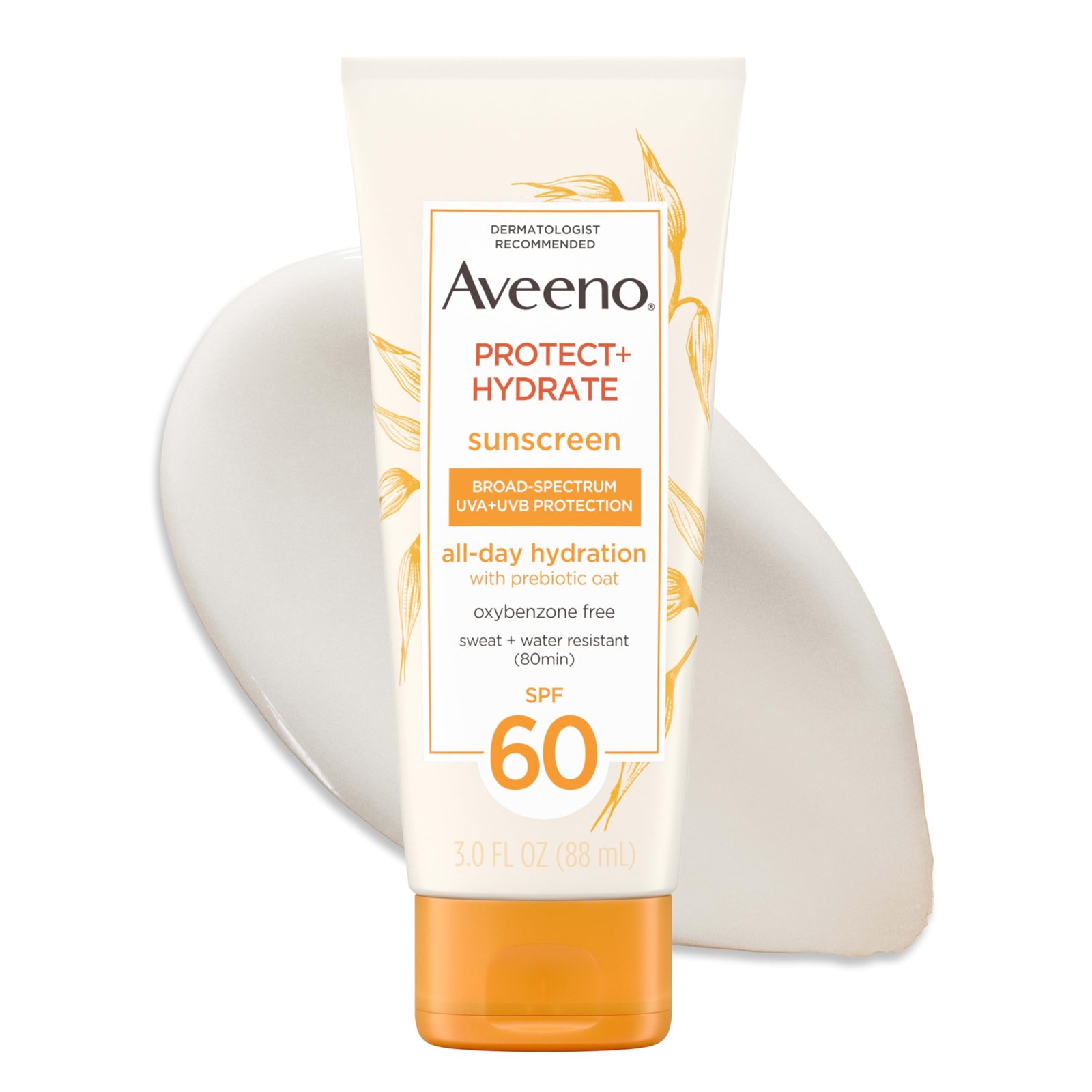 Aveeno Protect + Hydrate Moisturizing Body Sunscreen Lotion With Broad Spectrum Spf 60 & Prebiotic Oat, Weightless & Refreshing Feel, Paraben-free, Oil-free, Oxybenzone-free, 3.0 ounces
