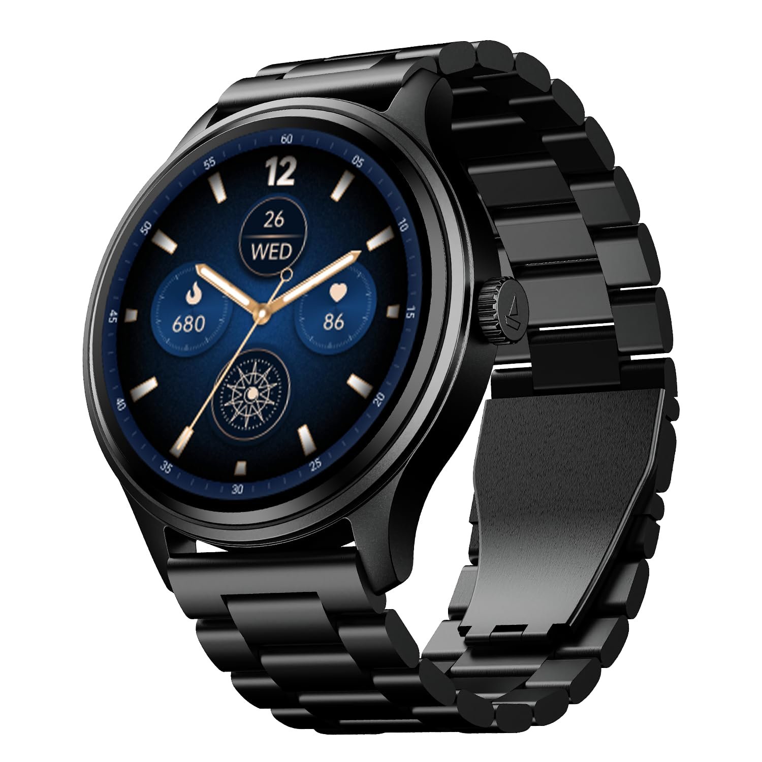 boAt Lunar Discovery Neo, 1.39″ (3.5 cm) Round HD Display, Premium Metallic Finish, Animated Watchfaces, 100+ Sports Mode, Bluetooth Calling, Smart Watch for Men & Women (Steel Black)