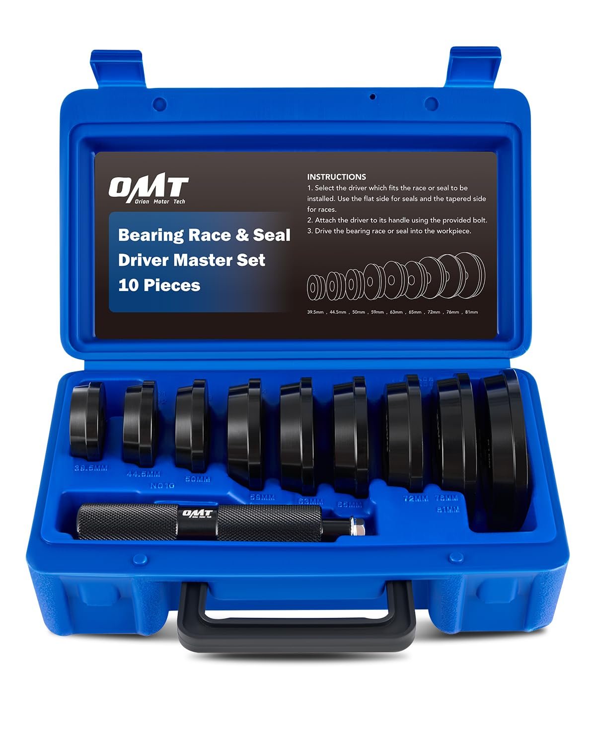 Orion Motor Tech Bearing Race and Seal Bushing Driver Install Set 9 Discs Collar Axle Housing with Carrying Case Master/Universal Aluminum Kit for Automotive Wheel Bearings