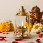 Klassic Akshi Navjyoti 4-Inch Brass Diya with Borosilicate Glass Shade for Home & Mandir, Decorative Brass Oil Lamp for Pooja & Diwali, Lantern Diya, Wick Holder (Pack of 1).