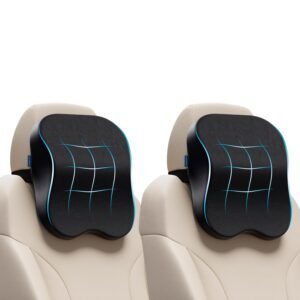 FOVERA Car Neck Rest Pillow (Pack of 2) | 2 Years Warranty | Memory Foam Neck Pillow for Car, Car Seat Head Rest Cushion for Neck & Cervical Support – Relieves Neck Pain (Medium, Black)