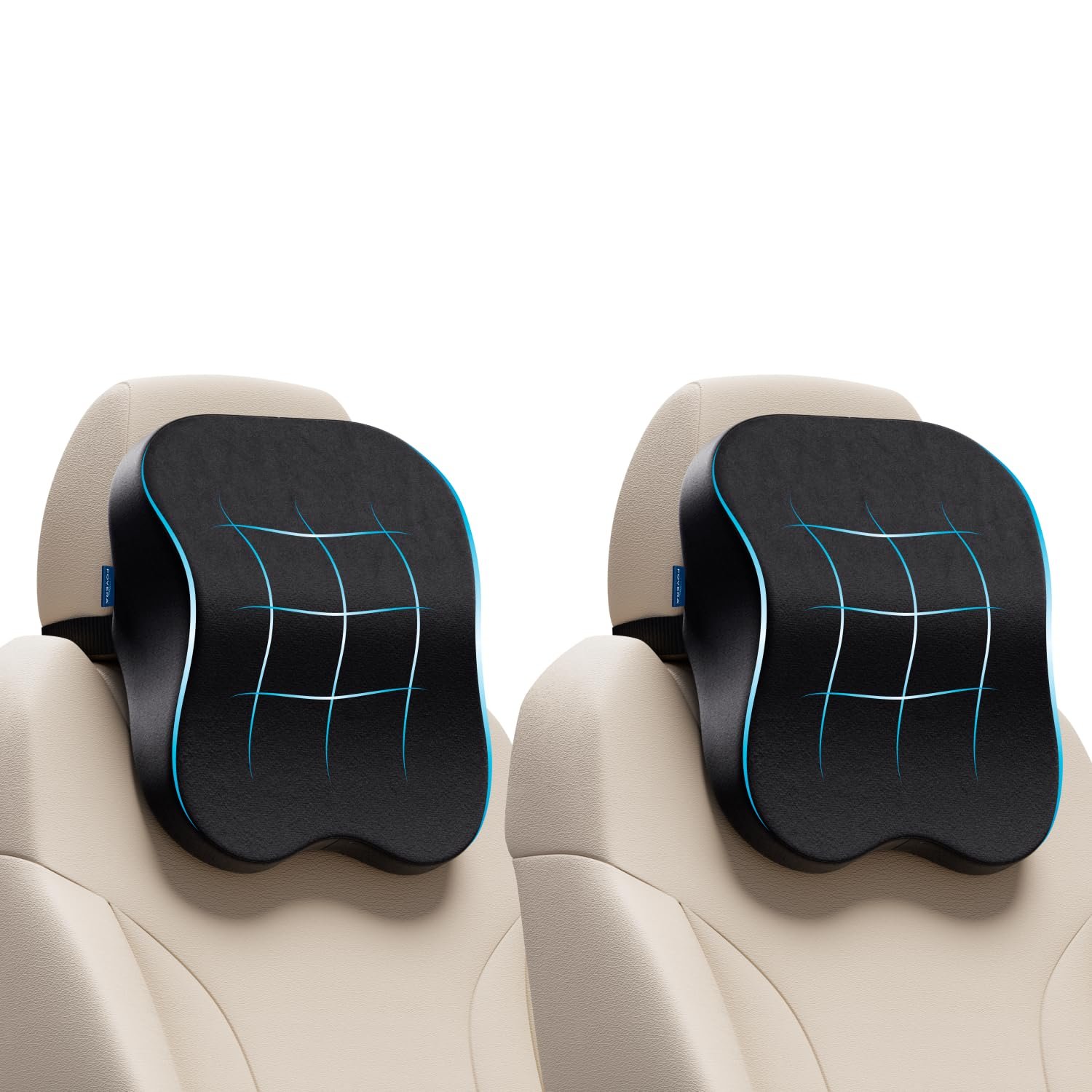 FOVERA Car Neck Rest Pillow (Pack of 2) | 2 Years Warranty | Memory Foam Neck Pillow for Car, Car Seat Head Rest Cushion for Neck & Cervical Support – Relieves Neck Pain (Medium, Black)