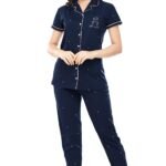 ZEYO Women’s Cotton Dot Printed Korean Night Suit Set of Shirt & Pajama Set (Available in Plus Size)