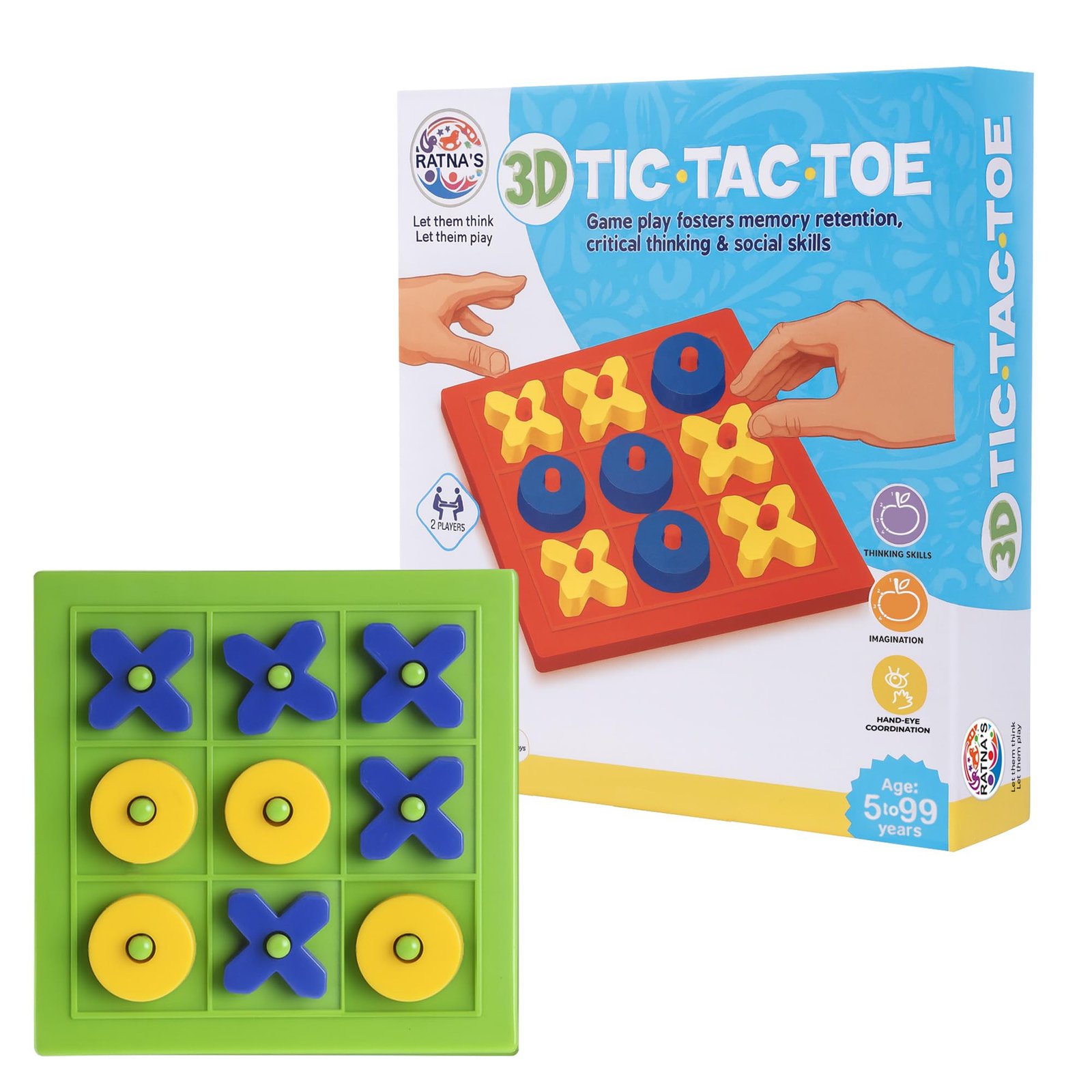 Ratna’s 3D Tic Tac Toe Classic Mind Challenging Cross & Zero Family Board Game for Kids & Adults
