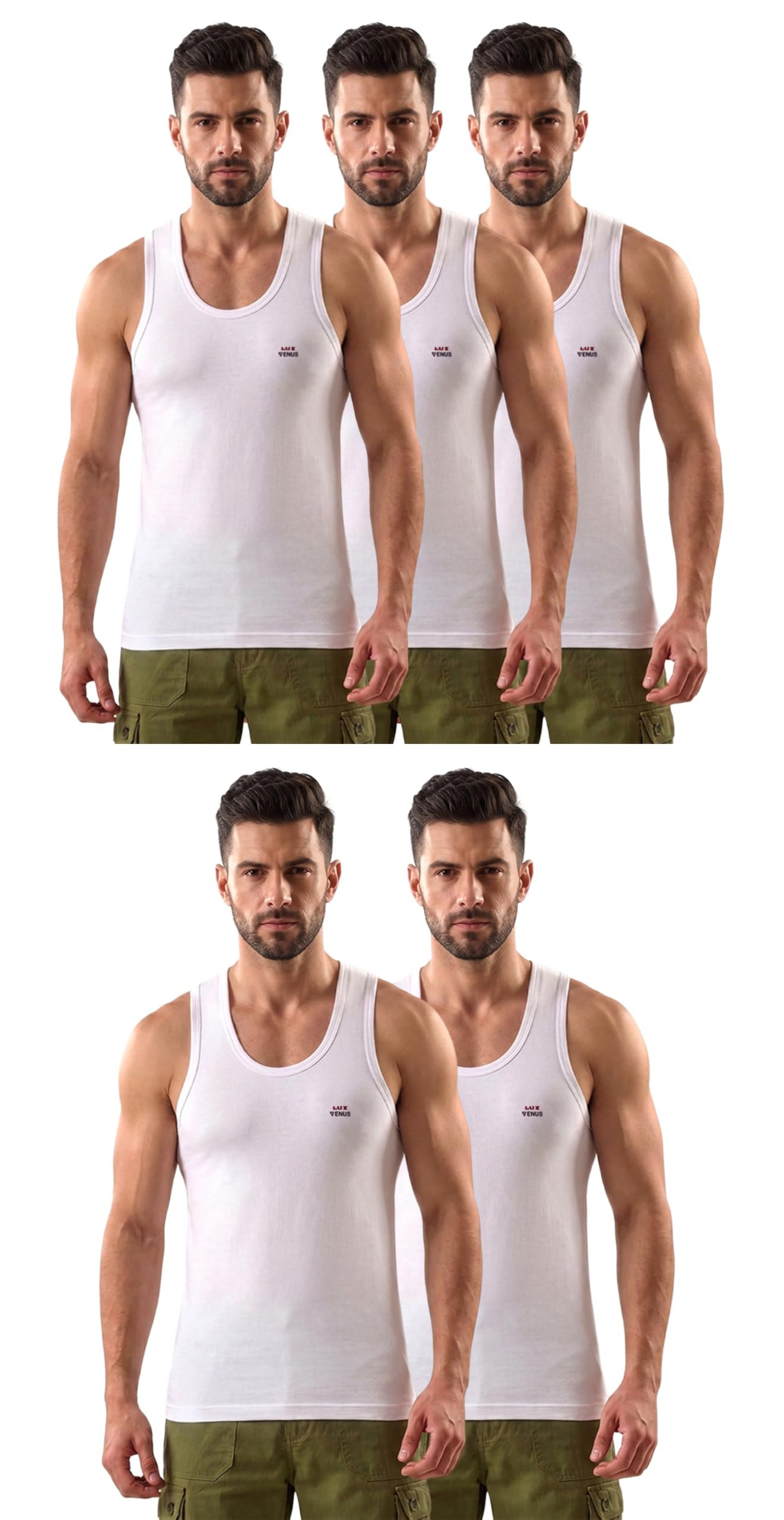 LUX VENUS Vest for Men White | 100% Cotton | Pack of 5