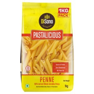 DiSano Penne Pasta 1kg, Healthy Pasta, Made with Durum Wheat Semolina, Suji, No Maida, Source of Protein & Fibre, Non-Sticky