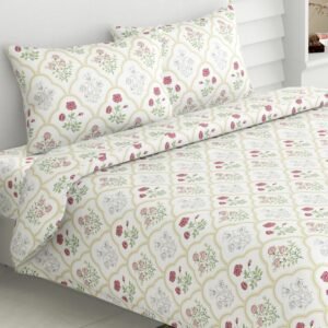 haus & kinder Bedsheet for Double Bed King Size, 108X108 Inches King Size Bed Sheet Cotton 186 TC Bedsheets with 2 Pillow Covers- Rose Serenity