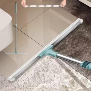 Heavy Duty Rotating Floor Squeegee with Long Handle [Pack of 1], Bathroom & Floor Wiper with 180-Degree Swivel Head – Magic Broom Sweeper for Tiles, Glass, Indoor Cleaning & Home Cleaning