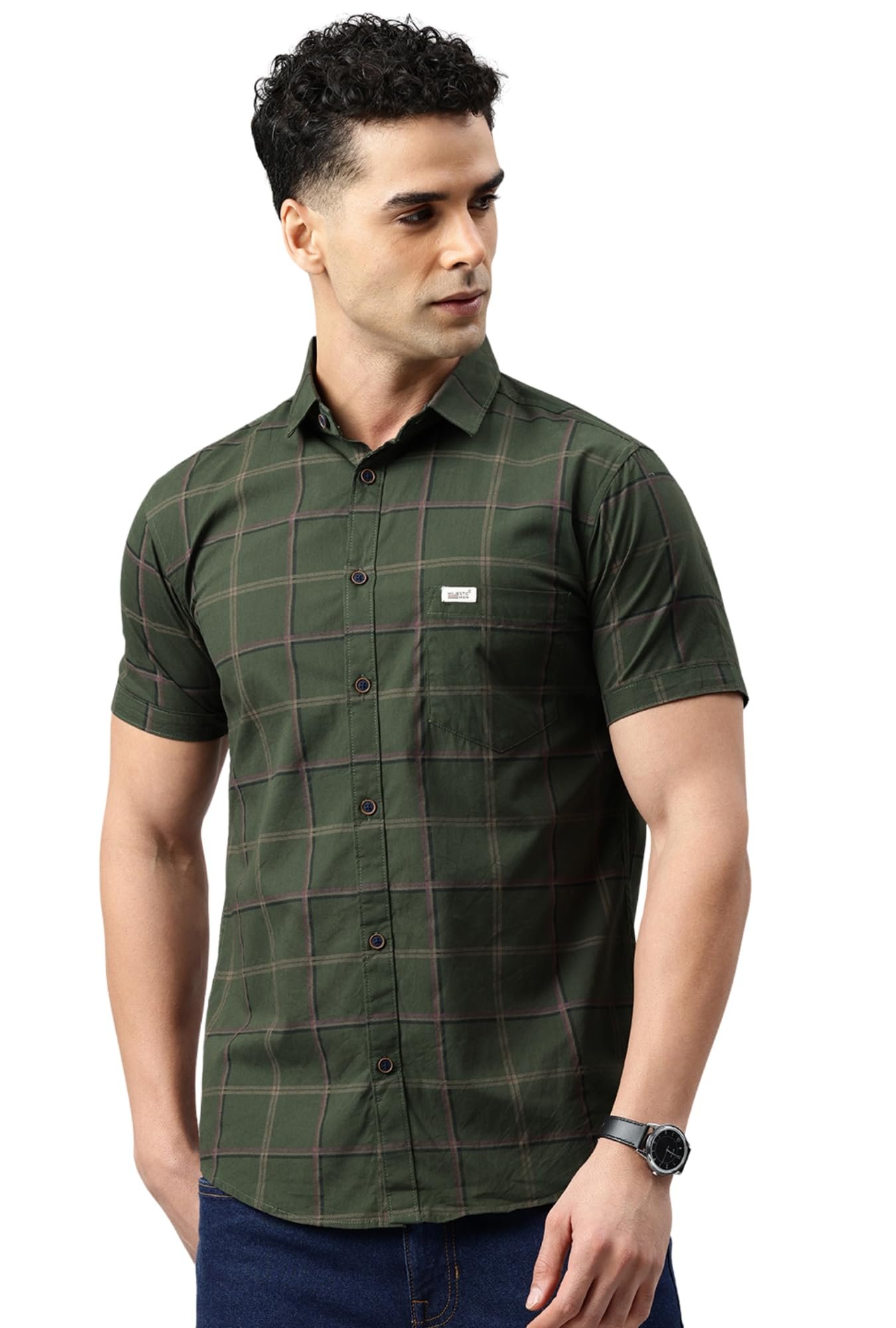 Majestic Man Men Comfort Slim Fit Checked Pure Cotton Half Sleeve Casual Shirt