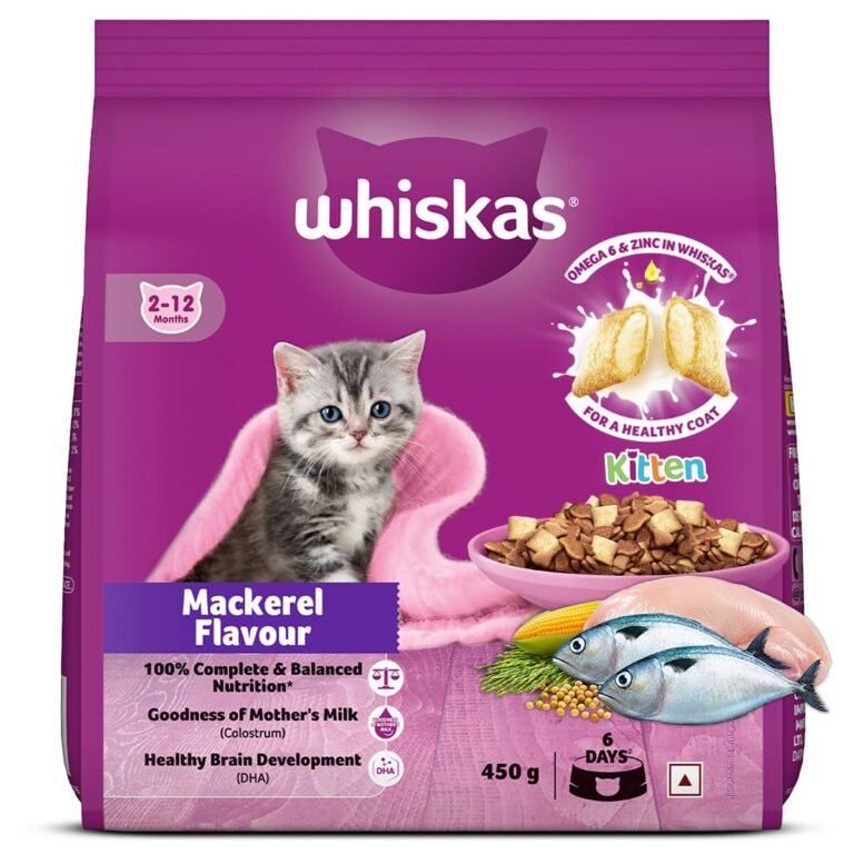 Whiskas Junior Mother Cat & Kitten (2-12 Months) Dry Cat Food, Mackerel Fish Flavour, 450 g, Contains 41 Essential Nutrients, Complete & Balanced Nutrition for Mother Cats & Kittens