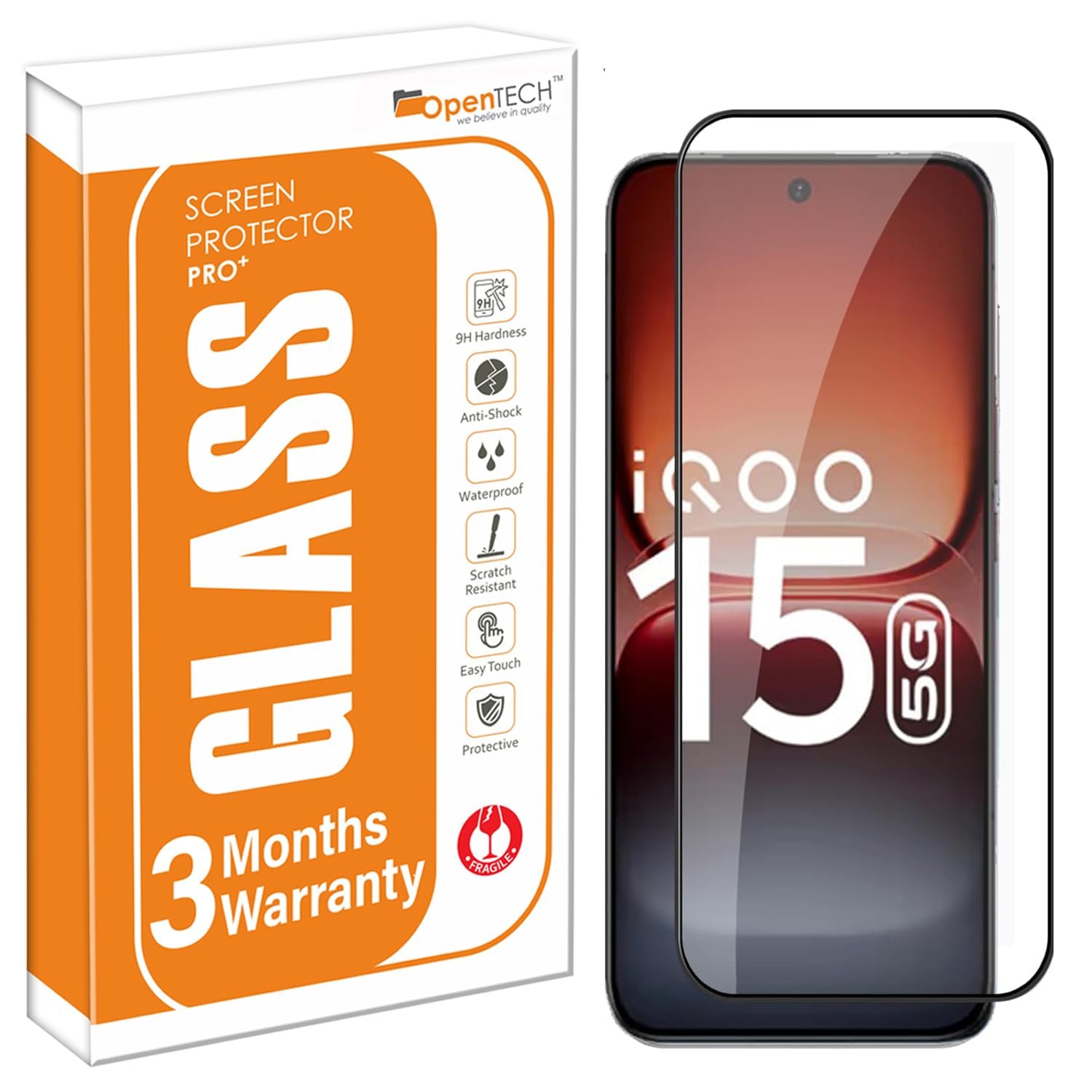 OpenTech® Military-Grade Tempered Glass Screen Protector For IQOO 15 (6.85 Inches) with Edge to Edge Coverage – Case Friendly, Anti-scratch and Bubble free installation kit