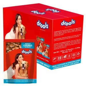 Drools Adult Wet Dog Food 2.25kg (150g x 15) Pack of 15 | Real Chicken and Chicken Liver Chunks in Gravy | Better Digestibility & Health | Healthy Skin & Coat