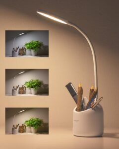 WEIRD WOLF Plastic Study Lamp with 3 Colour Modes & Adjustable Brightness Levels Table Lamp for Study Room with Gooseneck, Pen & Mobile Holder Rechargeable 1200mAh Battery 6 Month Warranty,White, LED