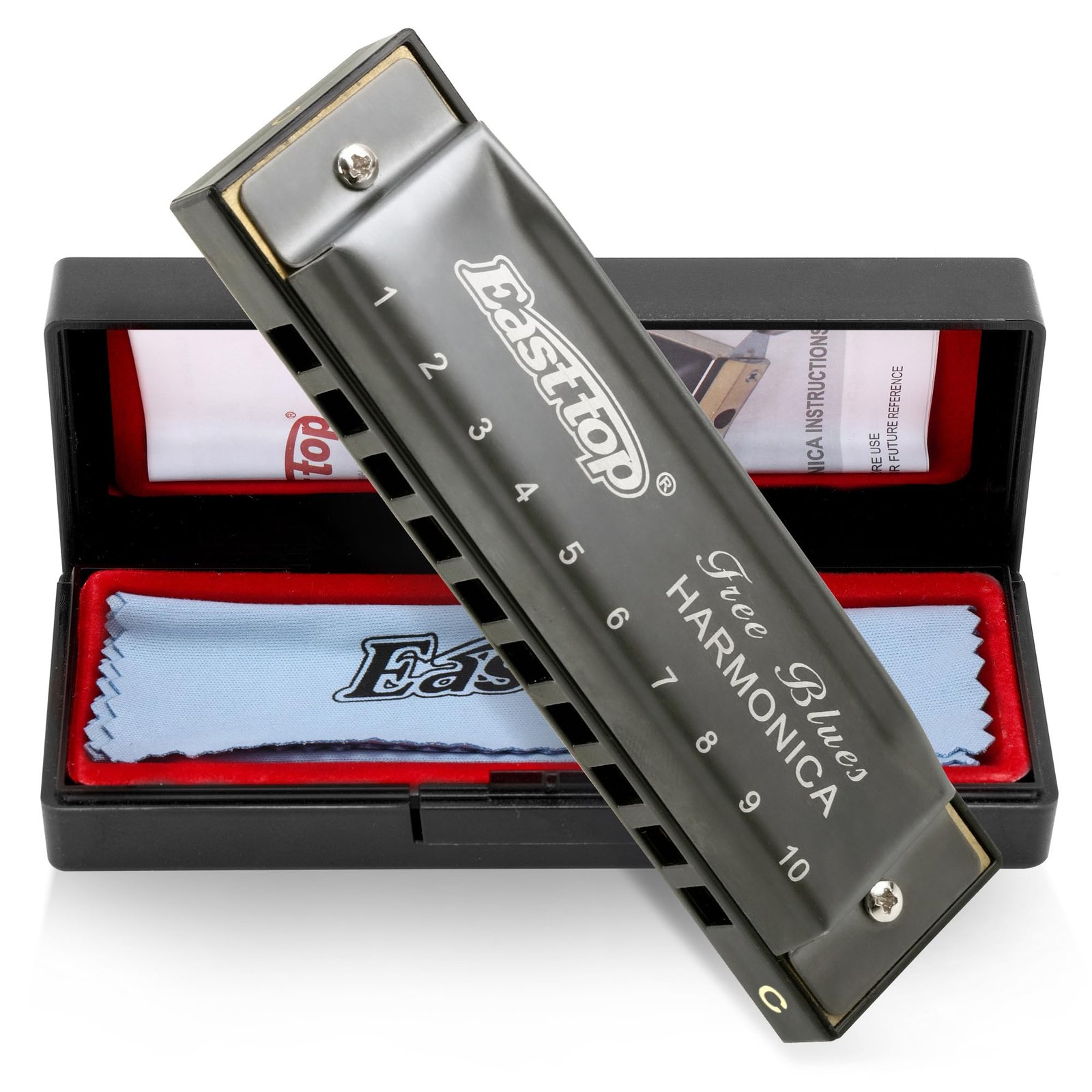 East top Harmonica, Blues Diatonic Armonica Mouth Organ Key of C, 10 Holes 20 Tones Harmonica For Adults, Kids, Beginners, Professionals and Students（Silver grey）