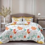 LORETO – A QUALITY LINEN BRAND 144 TC 100% Pure Cotton Printed Bedsheet,144TC Soft & Breathable King Size Bed Sheet Cotton with 2 Pillow Covers(Orange & Mint Alphabet Dino Play,104×104 Inches)