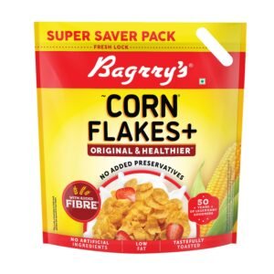 Bagrry’s Corn Flakes+ Original & Healthier 1.2kg | Added Fibre | Crunchy Breakfast Cereal | Delicious Golden Corn | Low Fat & Low in Glycaemic Index | Source of Protein | Toasted & Crunchy Corn Flakes | No Added Preservatives | No Artificial Ingredients
