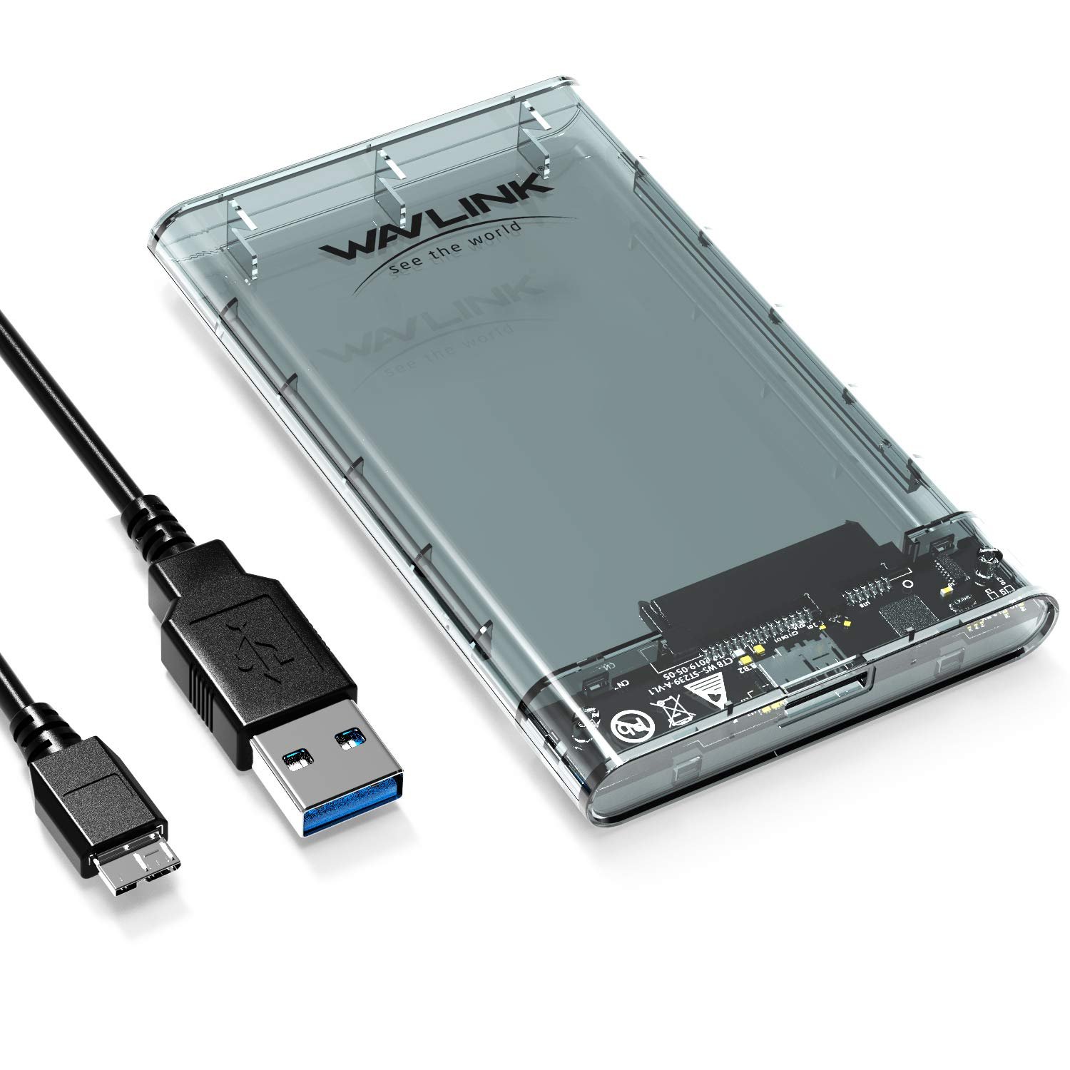 WAVLINK USB 3.0 to SATA External Hard Drive Enclosure for 2.5 inch 5mm/7mm/9.5mm SATA I/II/III HDD/SSD Support UASP Function, Max 4TB Tool-Free Design