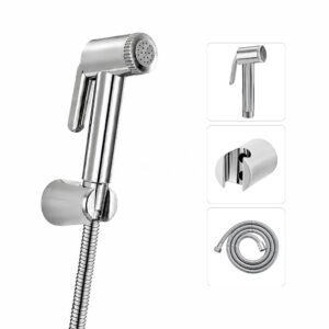 Amazon Basics Health Faucet Set – Premium ABS Plastic Jet Spray Gun with SS Pipe for Toilet | Bathroom Bidet Sprayer Kit, Pack of 1