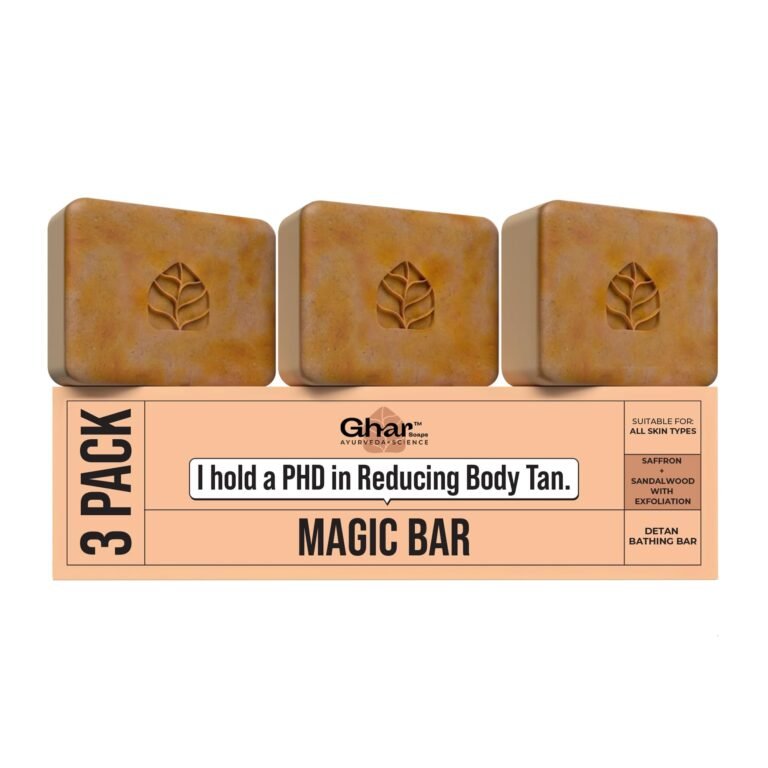 Ghar Soaps Sandalwood & Saffron Magic Bar For Bath (300 Gms Pack Of 3) | Paraben Free | Chandan & Kesar Bath Soap | Handmade Soaps For Glowing | Skin Brightening Soap For Men & Women