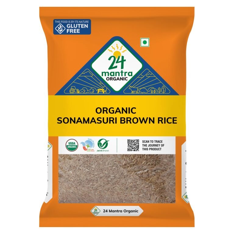 24 Mantra Organic Sonamasuri Unpolished Rice Brown/Brown Chawal – 5 Kg | Pack of 1 | 100% Organic | Chemical Free & Pesticides Free