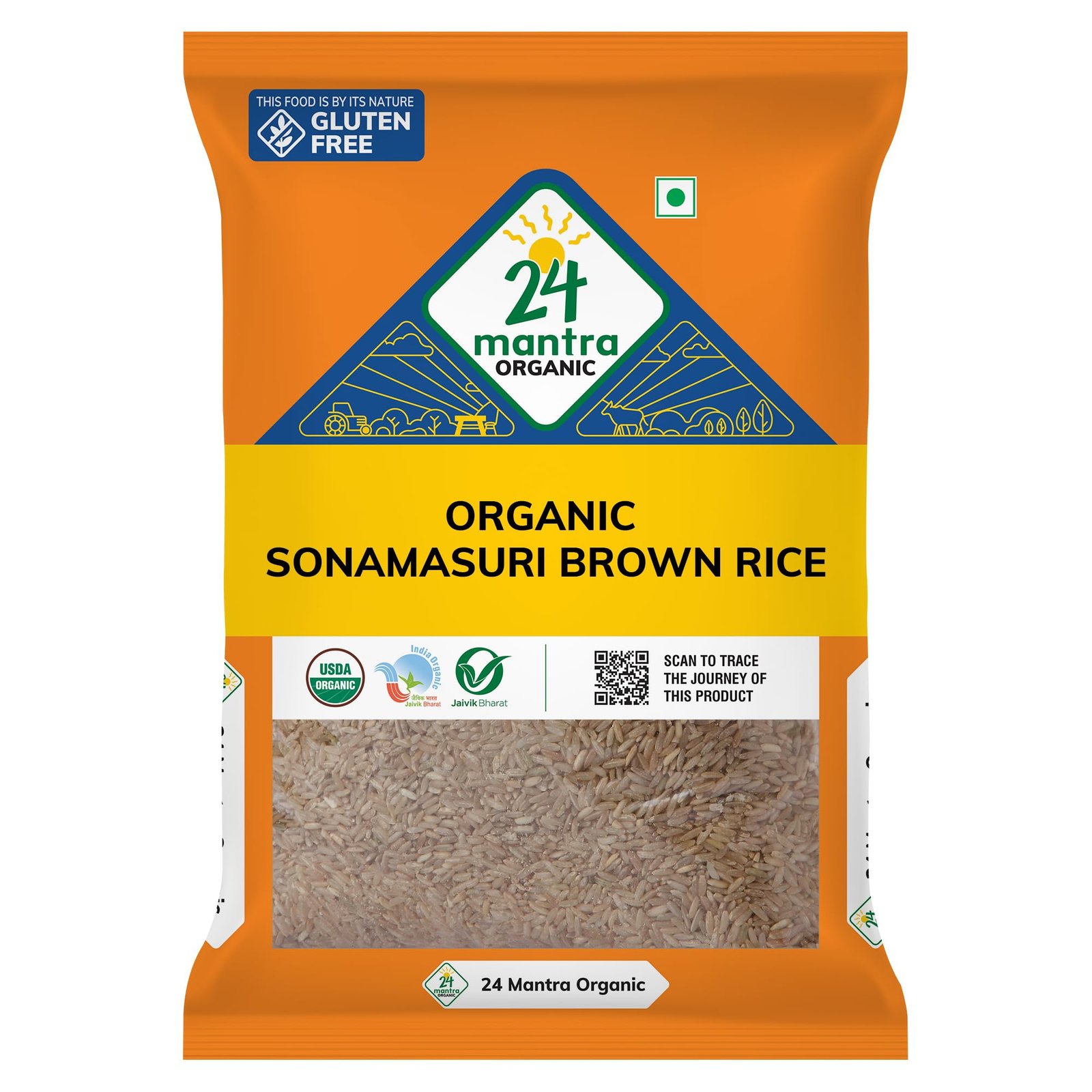 24 Mantra Organic Sonamasuri Unpolished Rice Brown/Brown Chawal – 5 Kg | Pack of 1 | 100% Organic | Chemical Free & Pesticides Free