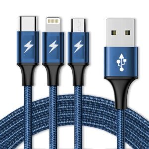 Marchpower VAR-NI 3 in 1 Charging Cable Nylon Braided Multiple USB Fast Charging Cable, Compatible For All Smartphone, Iphones And Android, iOS and Type C Devices (1 M).