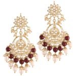 I Jewels Traditional Handcrafted Kundan & Pearl Chandbali Earrings for Women