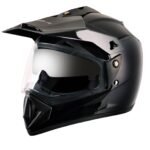 Vega Off Road ISI Certified Gloss Finish Full Face Helmet for Men with Dual Visor and Stylish Peak-Black, Size:M