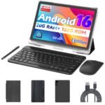 Android 16 10 inch Tablets, 20GB RAM 128GB ROM 2TB Expandable, 2GHz Octa-core Processor, 2 in 1 Tablet with Stylus Mouse Keyboard Case, 5G WiFi6, BT 5.0, 6000mAh, Widevine L1, GMS