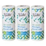 Amazon Brand – Presto! Non-Woven Reusable Kitchen Towel Roll | 50 Pulls | 150 Sheets (Pack of 3) | Size: 20 x 22 cm | White | Washable | Highly Absorbent | For Daily Use
