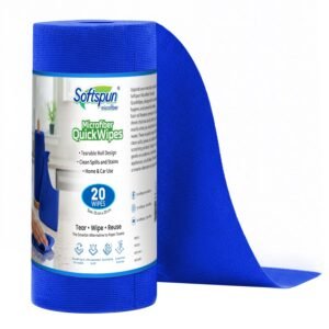 SOFTSPUN Microfiber Cleaning Roll – 20 Quick Wipes, 10X Cheaper Than Paper Kitchen Roll Reusable & Lint-Free Cloth for Kitchen, Glass & Home Cleaning | 25×25 cm (Blue)