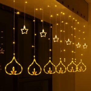 One94Store Deep Diya Curtain Decorative LED String Lights – 3 Meter Warm White Plug-in Lights with 108 LEDs, 6+6 Diya Design for Balcony, Indoor & Outdoor & Diwali Lights for Home