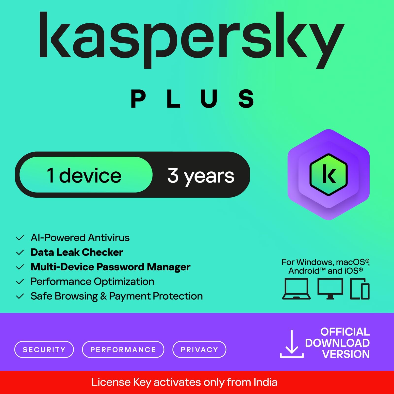 Kaspersky Plus | Email Delivery – No CD (Latest Version 3 Years)